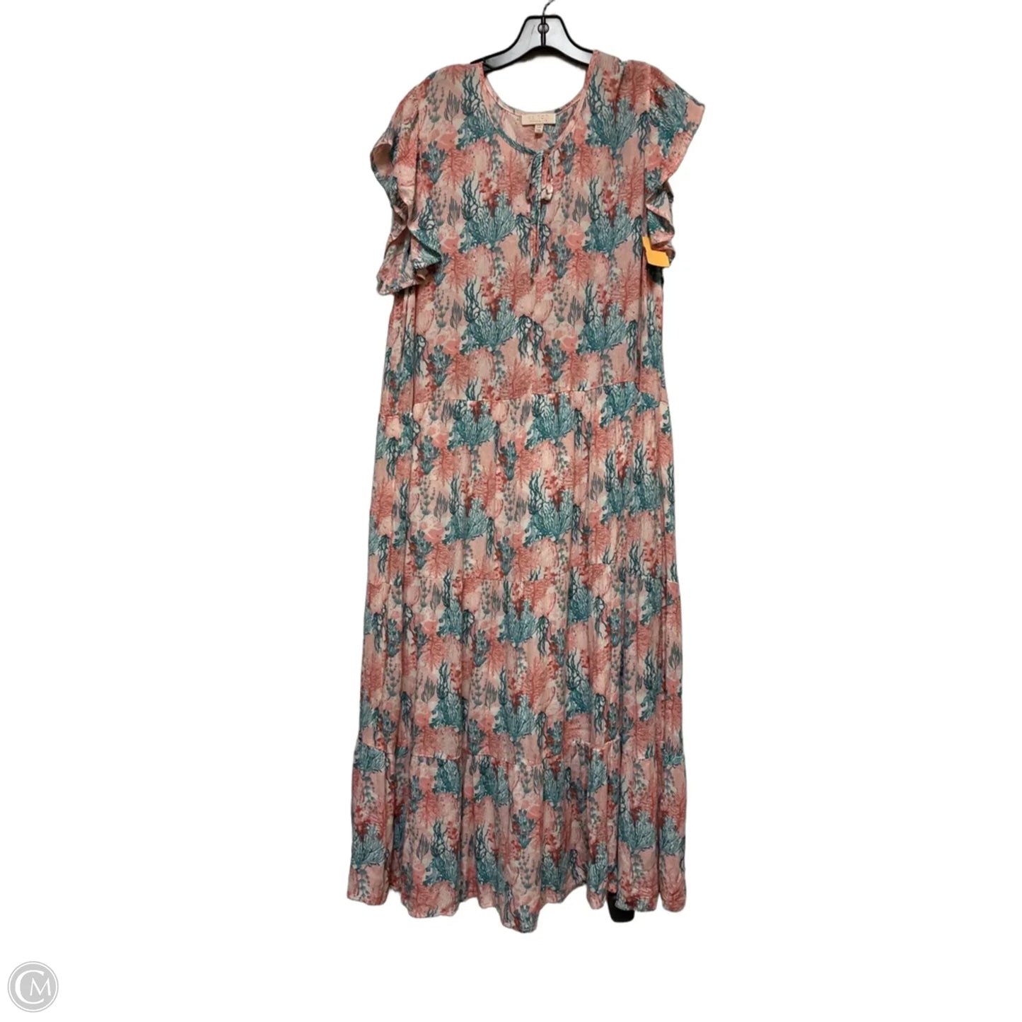 Dress Casual Midi By Chenault In Green & Pink, Size: Xxl