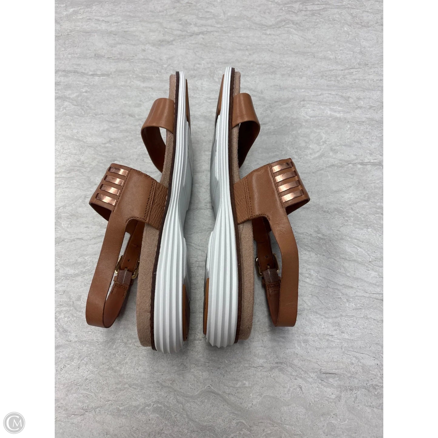 Sandals Flats By Clothes Mentor In Brown & White, Size: 8