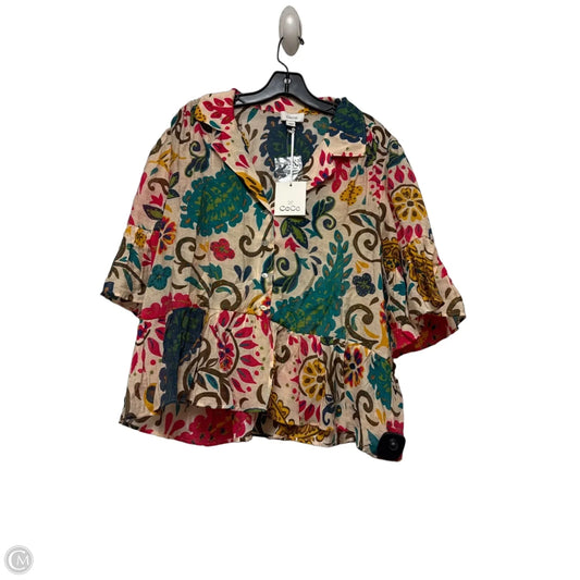 Top Short Sleeve By Cece In Tropical Print, Size: L