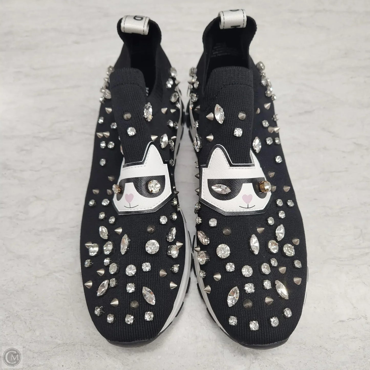 Shoes Designer By Karl Lagerfeld In Black & Silver, Size: 10