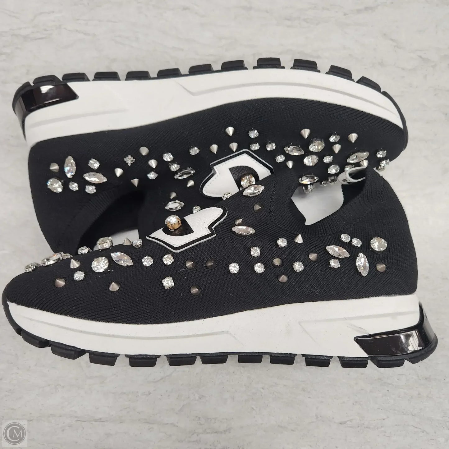 Shoes Designer By Karl Lagerfeld In Black & Silver, Size: 10