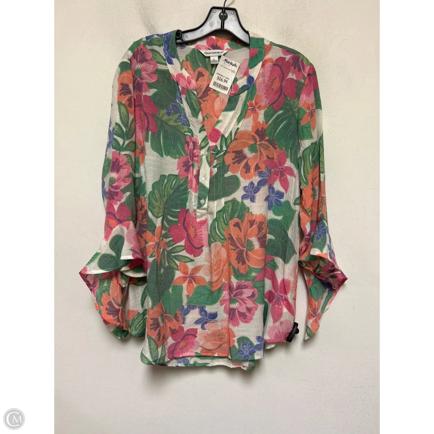 Top Long Sleeve By Counterparts In Floral Print, Size: Xl