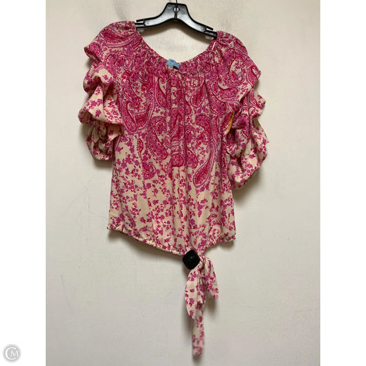 Top Short Sleeve By Cece In Cream & Pink, Size: S
