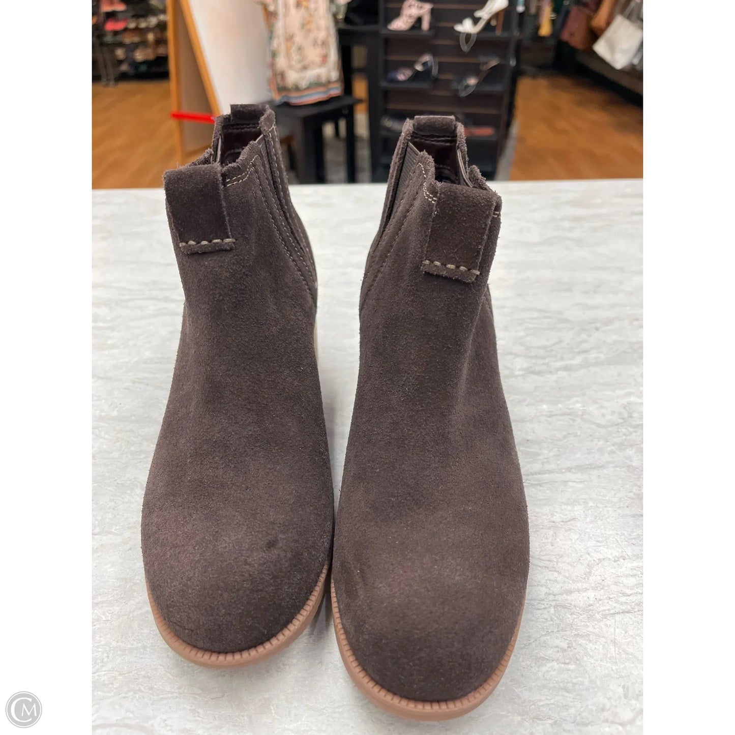 Boots Ankle Heels By Clarks In Brown, Size: 6.5