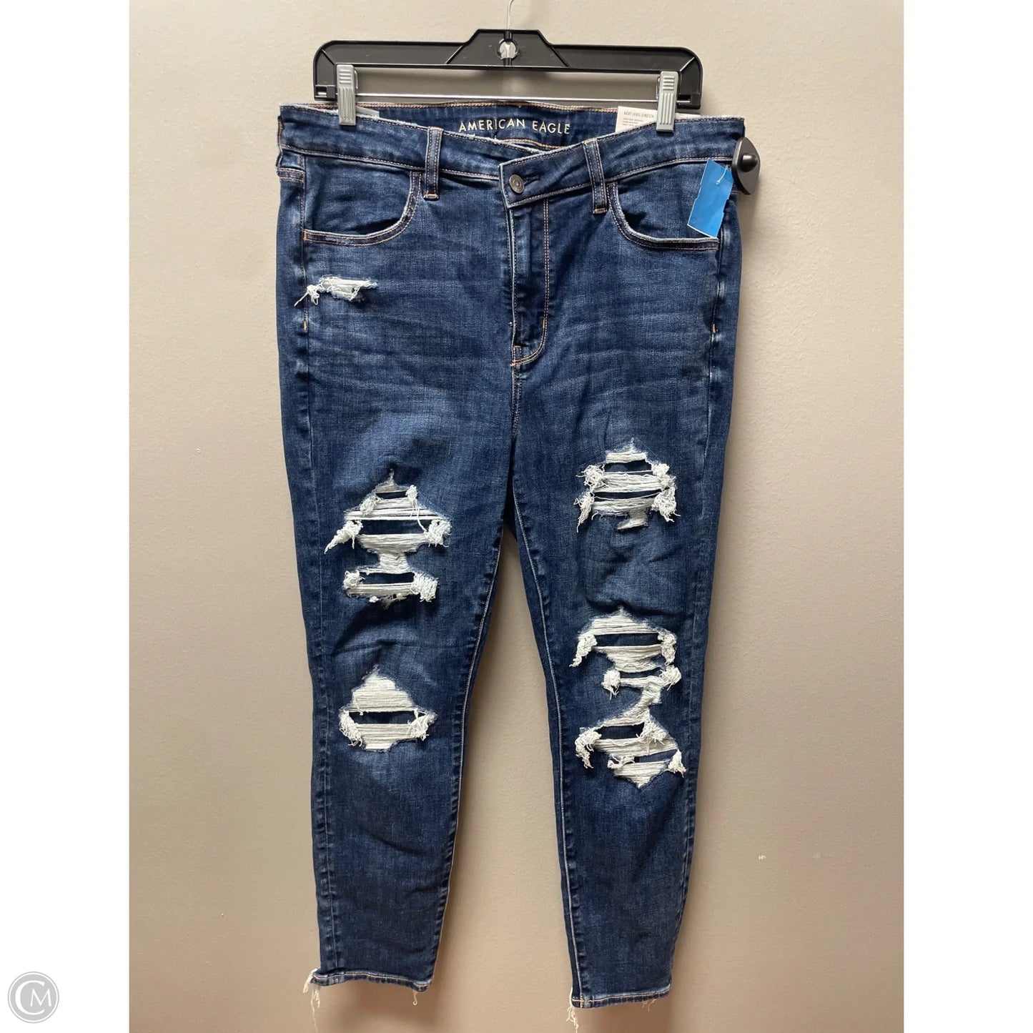 Jeans Skinny By American Eagle In Blue Denim, Size: 14