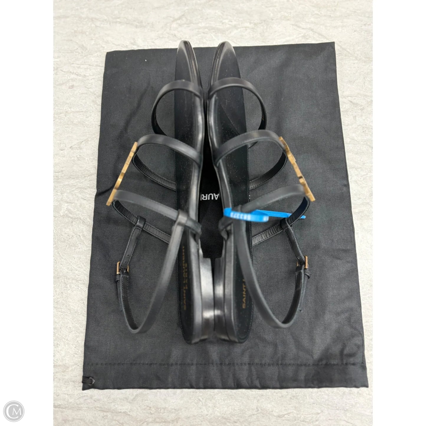 Sandals Luxury Designer By Yves Saint Laurent In Black & Gold, Size: 9.5