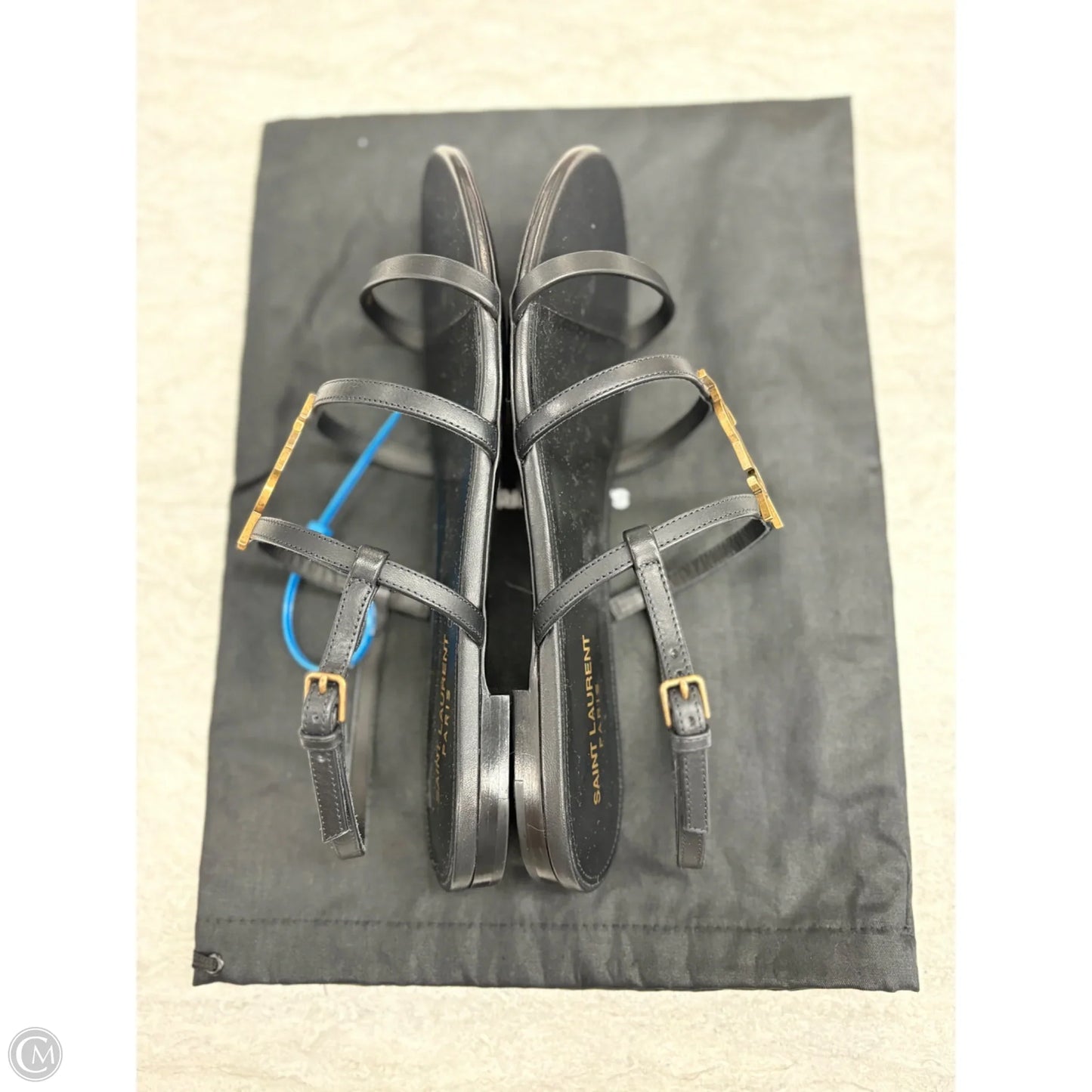 Sandals Luxury Designer By Yves Saint Laurent In Black & Gold, Size: 9.5