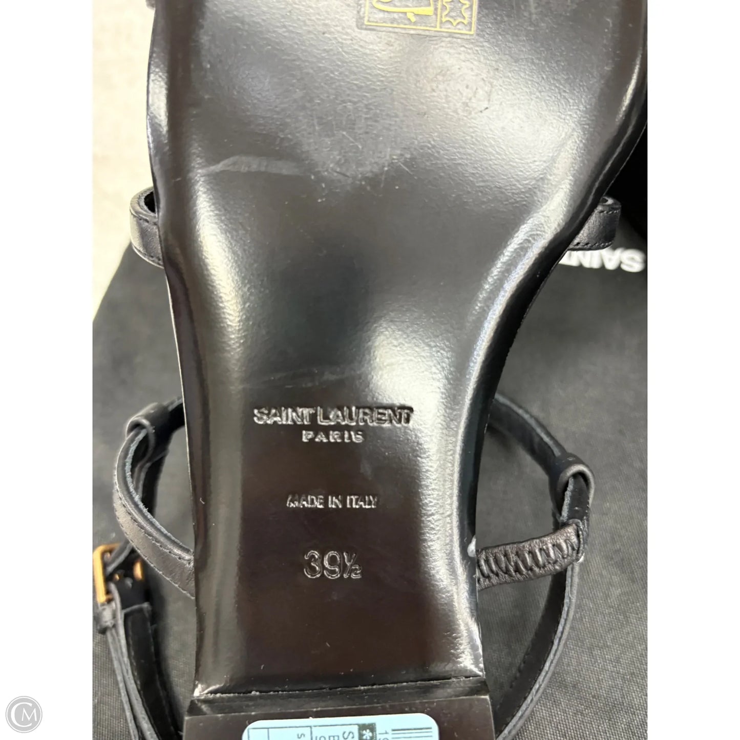 Sandals Luxury Designer By Yves Saint Laurent In Black & Gold, Size: 9.5