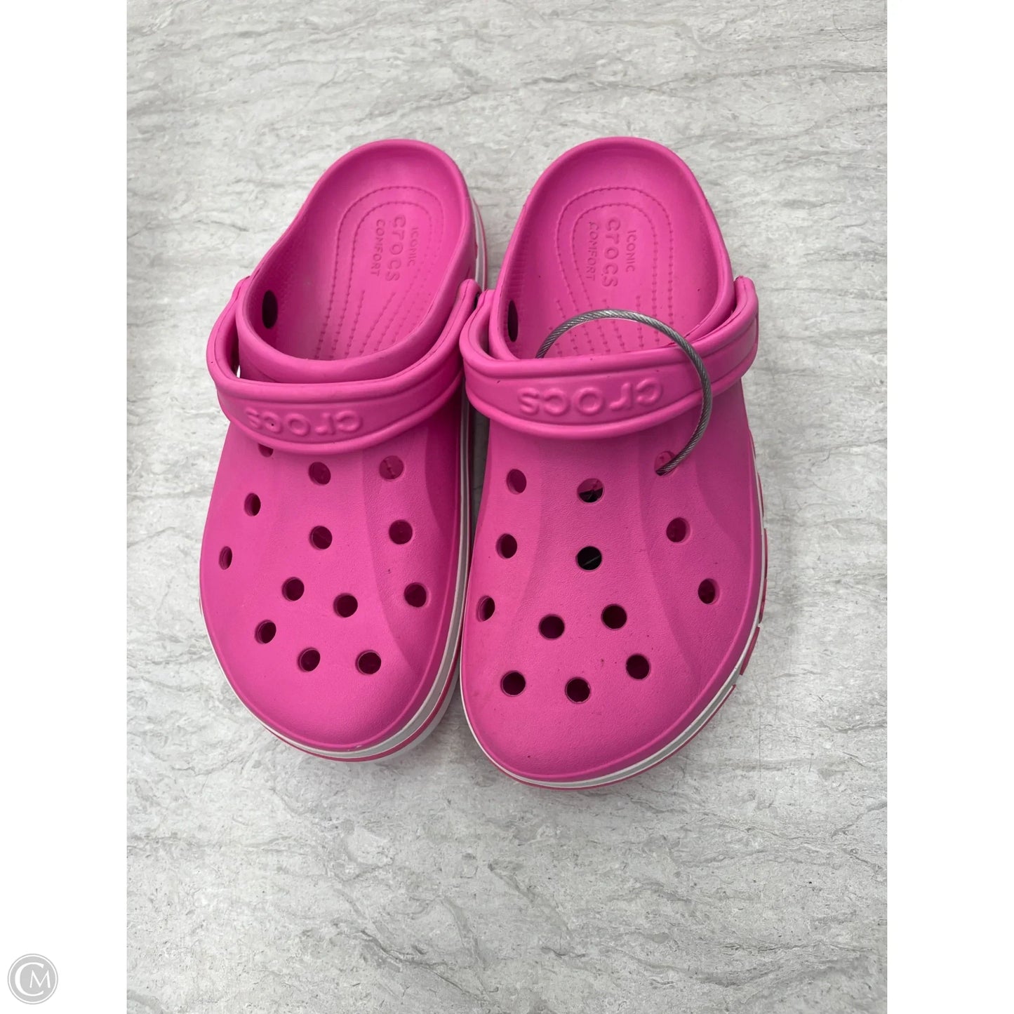 Shoes Flats By Crocs In Pink & White, Size: 10