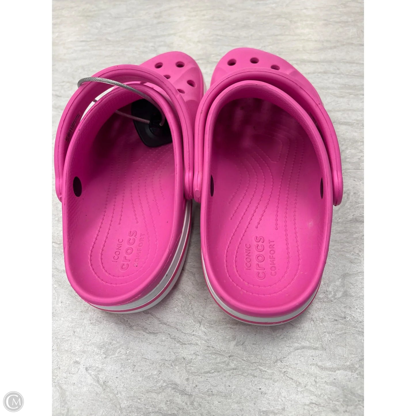 Shoes Flats By Crocs In Pink & White, Size: 10