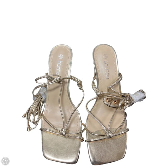 Shoes Heels Block By Boohoo Boutique In Gold, Size: 9