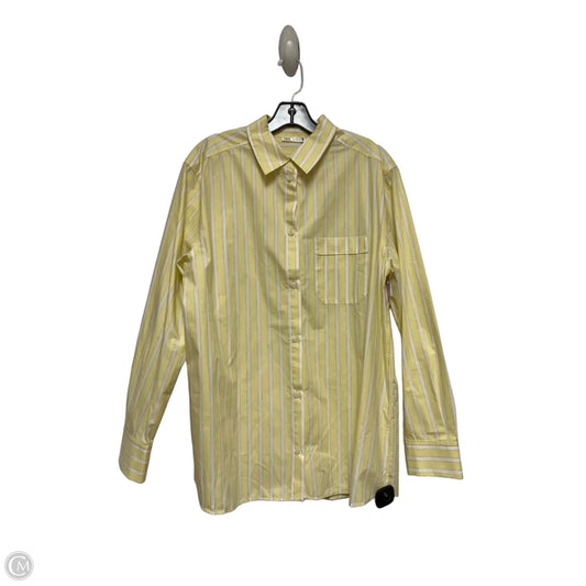 Top Long Sleeve By Zara In White & Yellow, Size: L