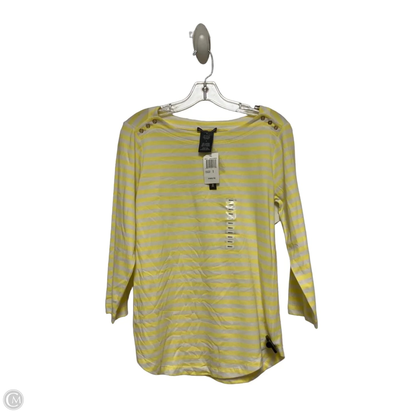 Top Long Sleeve Basic By Chelsea And Theodore In White & Yellow, Size: S