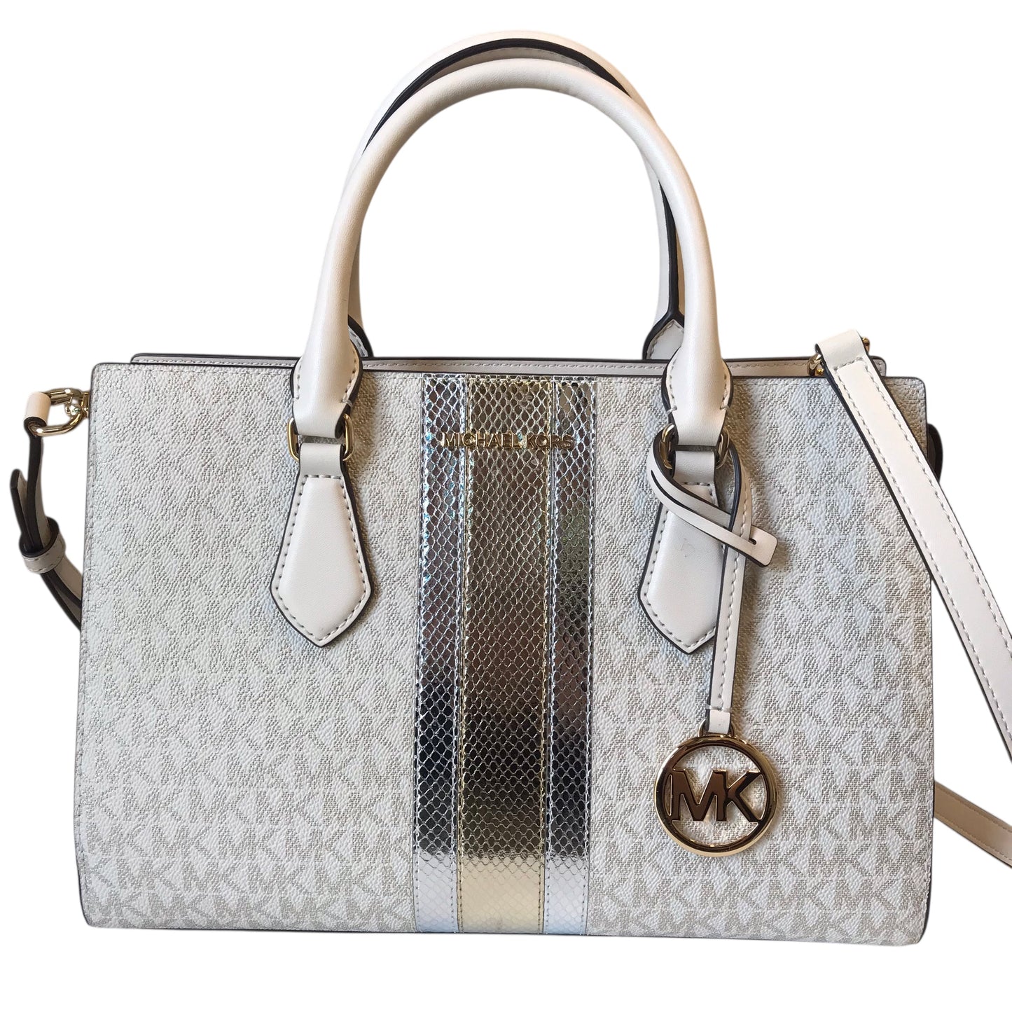 Handbag By Michael By Michael Kors In Tan & White, Size:Medium