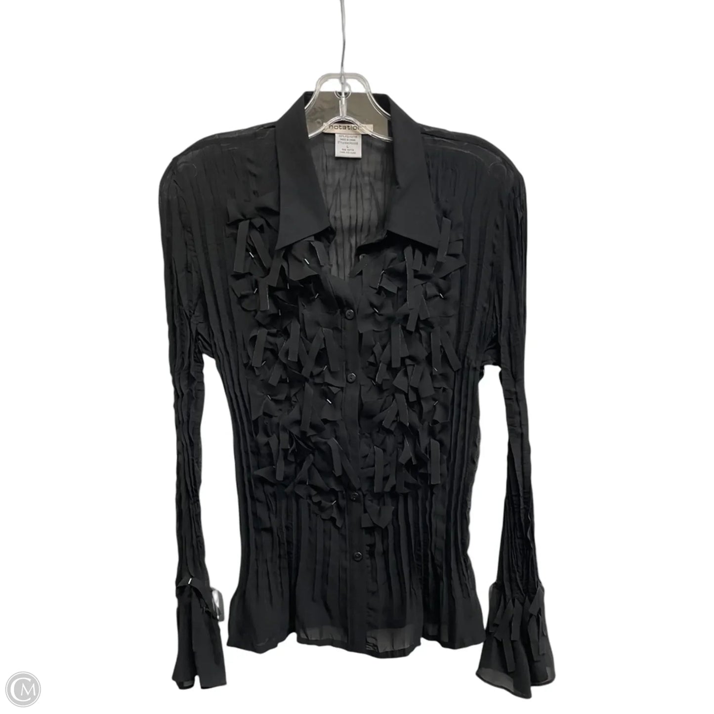 Top Long Sleeve By Notations In Black, Size: L