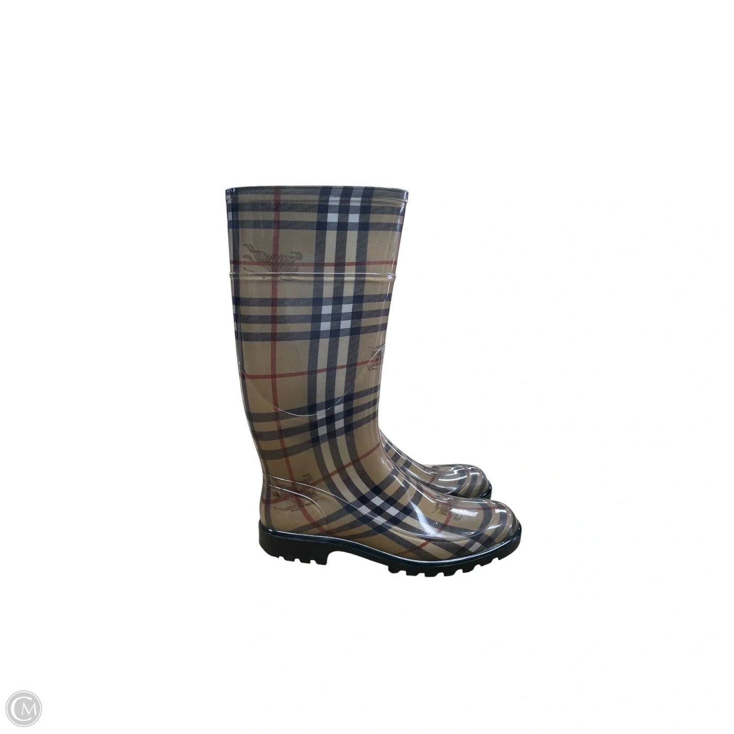 Boots Luxury Designer By Burberry In Black & Tan, Size: 8