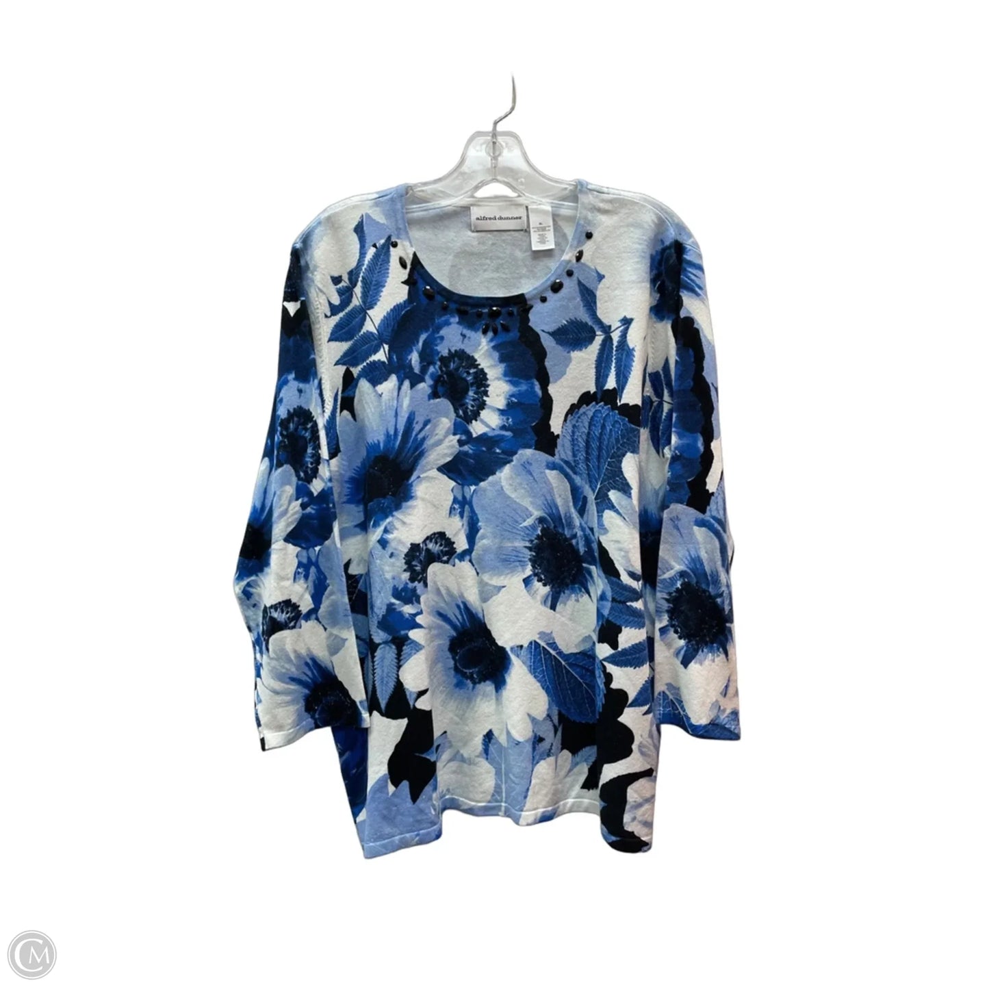 Top Long Sleeve By Alfred Dunner In Blue & White, Size: Xl