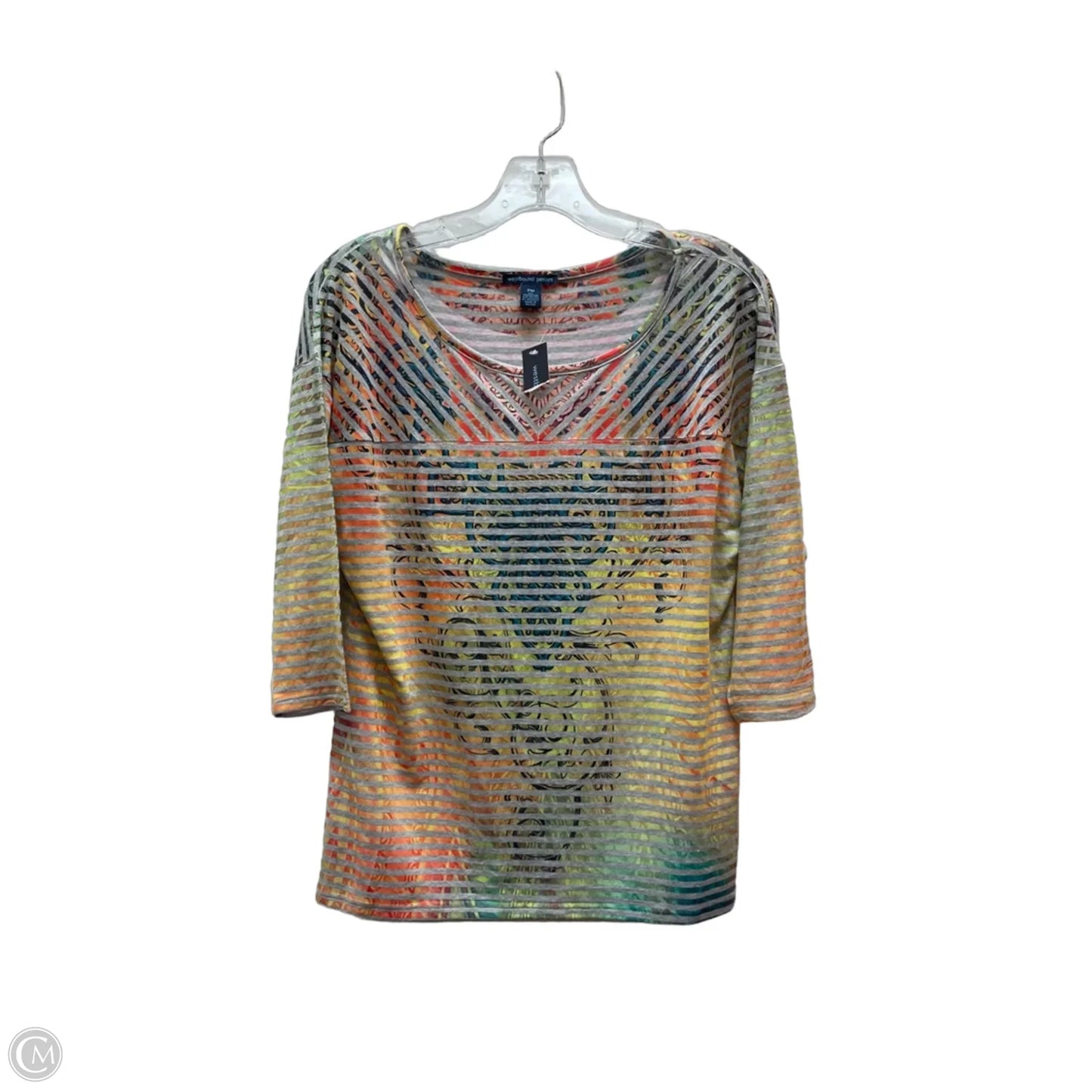 Top 3/4 Sleeve By West Bound In Orange & Yellow, Size: Mp