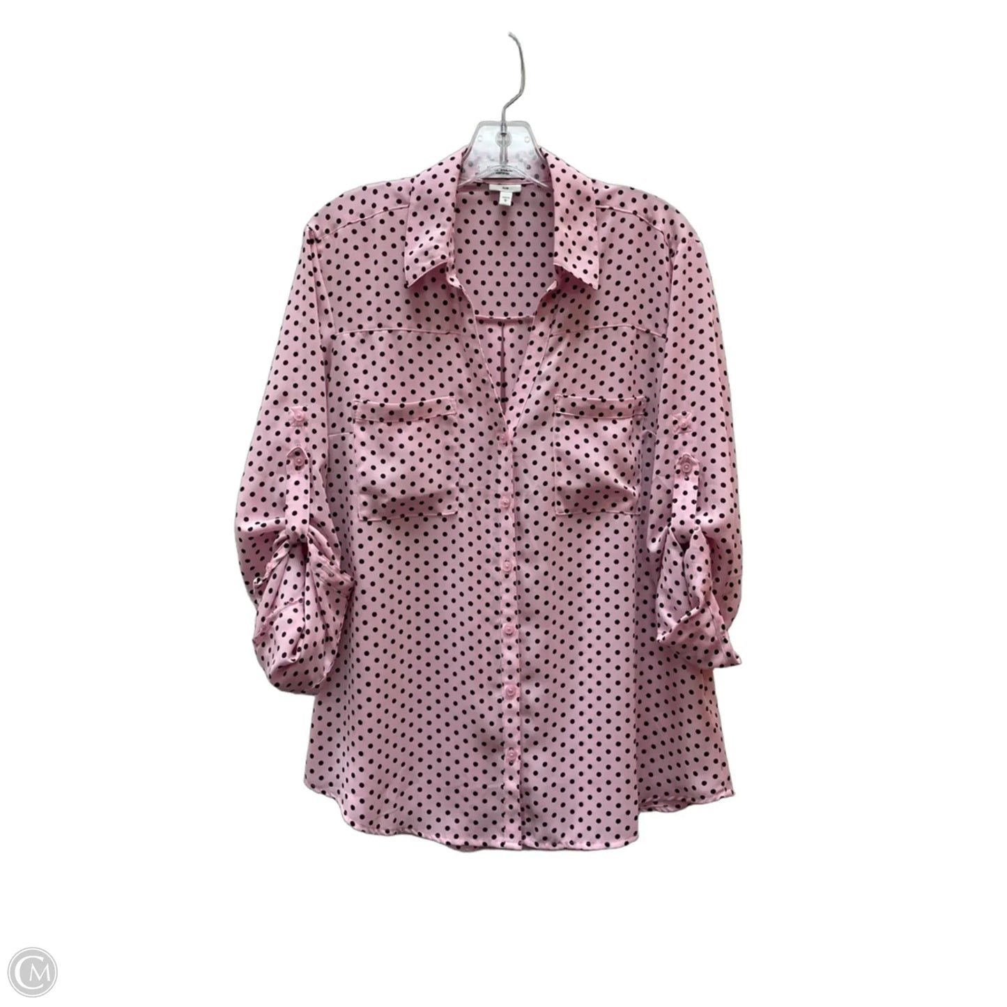 Blouse Long Sleeve By Express In Polkadot Pattern, Size: L