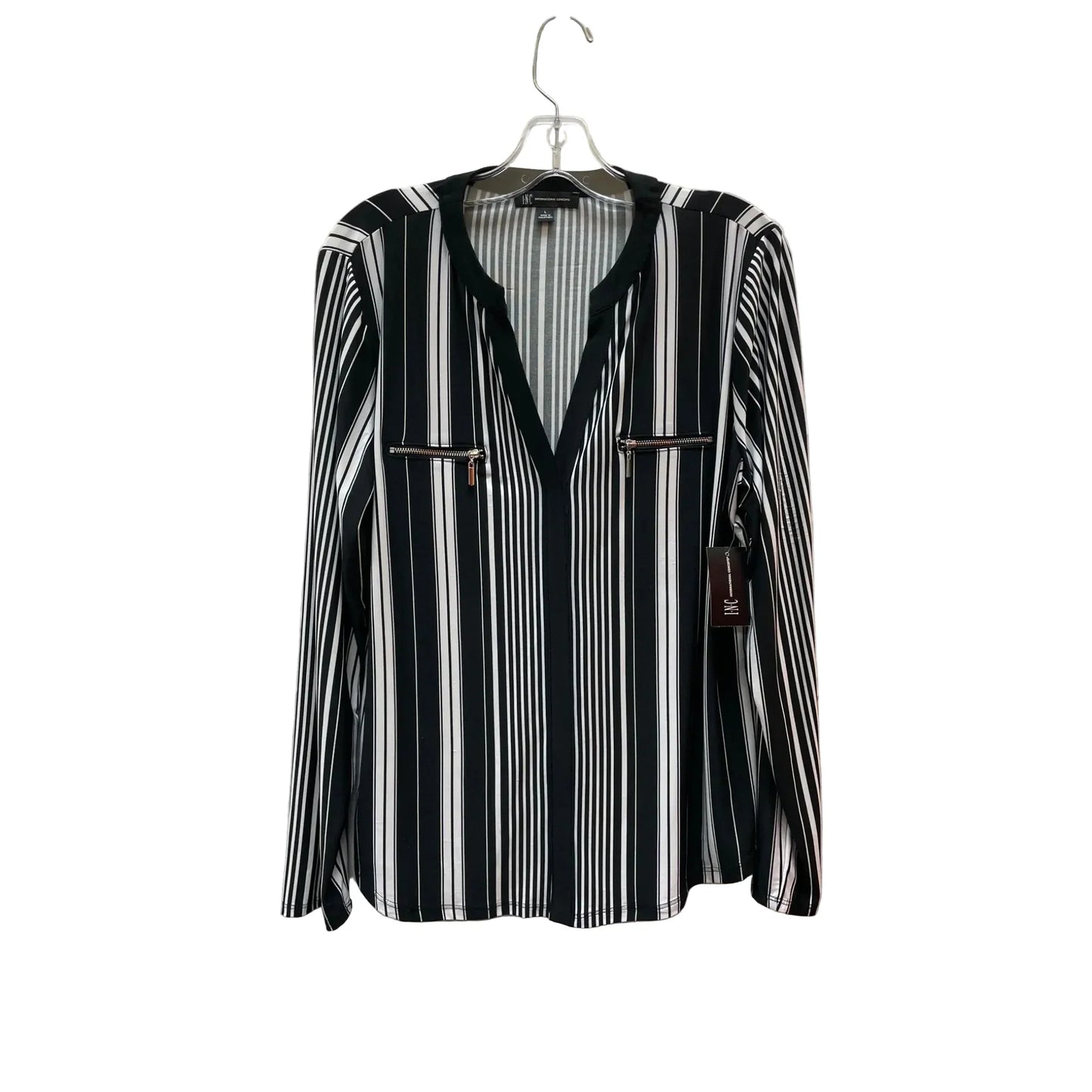 Top Long Sleeve By Inc In Black & White, Size: L