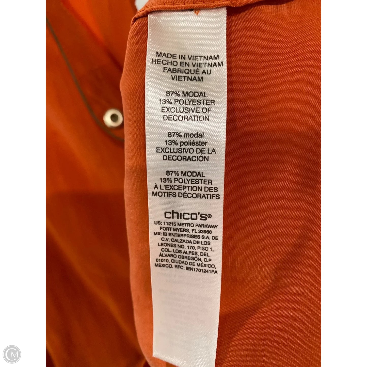 Top Long Sleeve By Chicos In Orange, Size: Xl