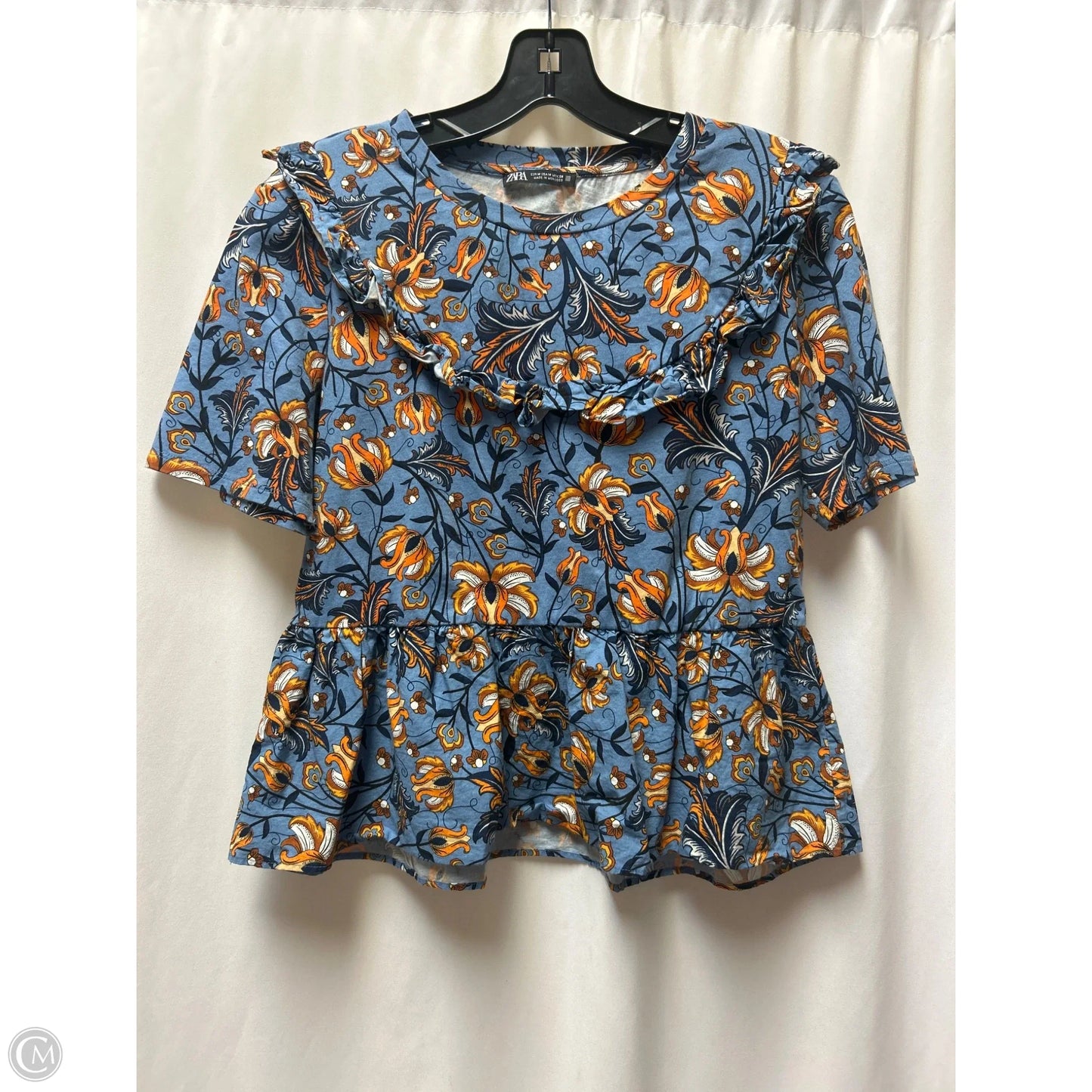 Top Short Sleeve By Zara In Blue, Size: M