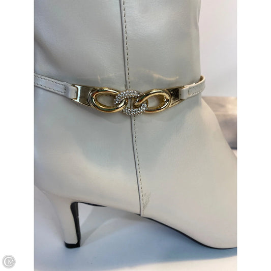Boots Knee Heels By Clothes Mentor In Cream, Size: 6.5