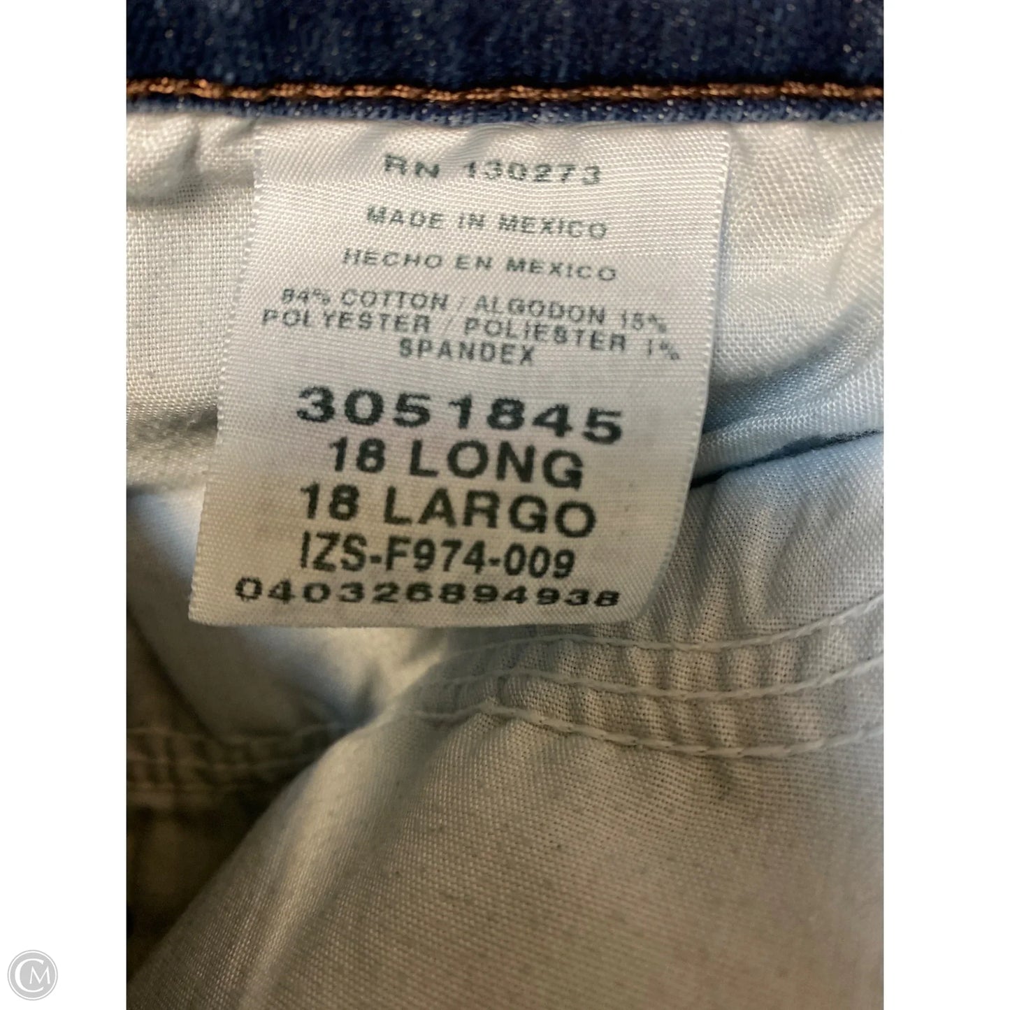 Jeans Straight By Lee In Blue Denim, Size: 18