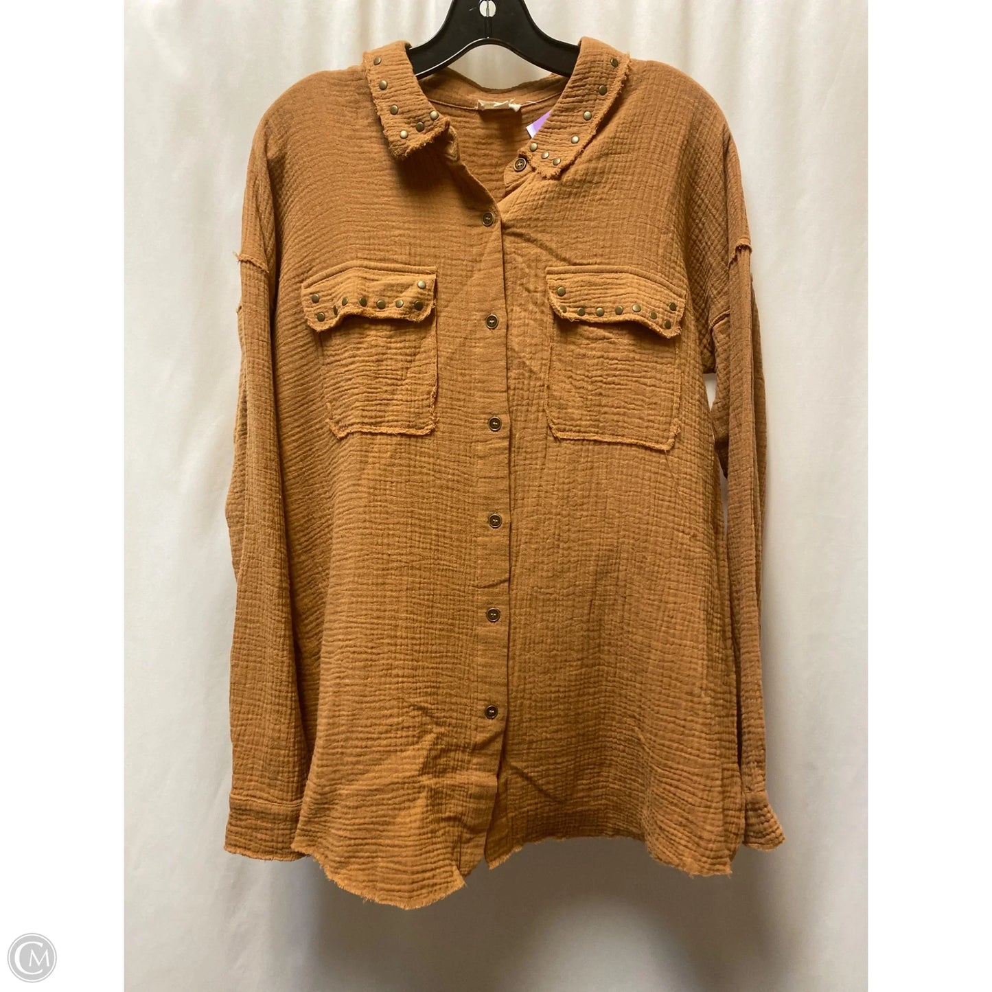 Top Long Sleeve By Hem & Thread In Brown, Size: L