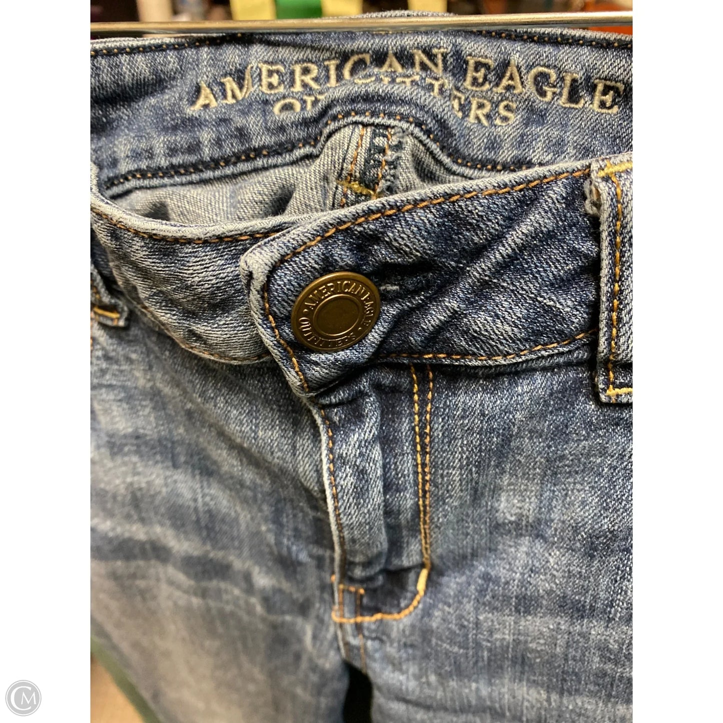 Jeans Straight By American Eagle In Blue Denim, Size: 8