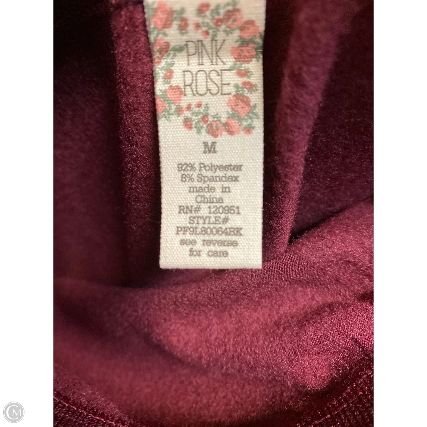Pants Leggings By Pink Rose In Maroon, Size: M