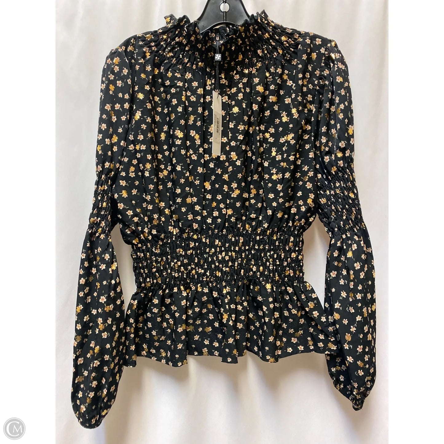 Top Long Sleeve By Molly Bracken In Black & Gold, Size: L