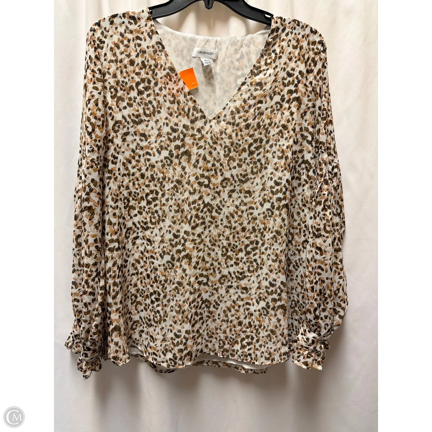 Top Long Sleeve By Calvin Klein In Tan, Size: L