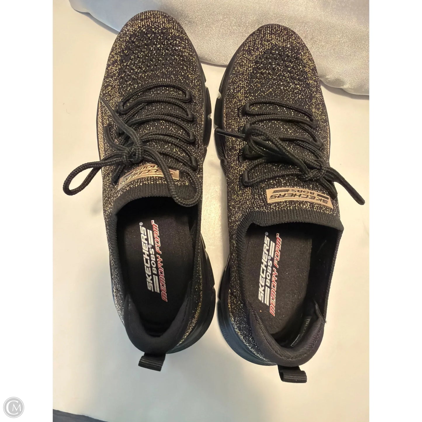 Shoes Athletic By Skechers In Black & Gold, Size: 10