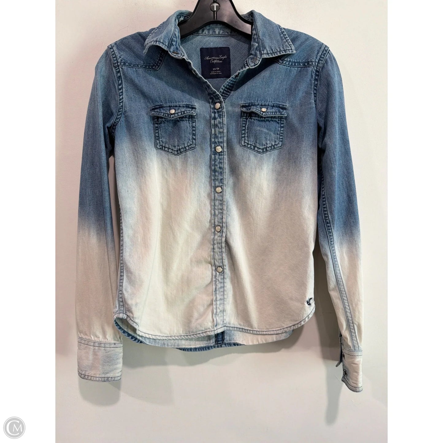 Top Long Sleeve By American Eagle In Blue Denim, Size: Xs