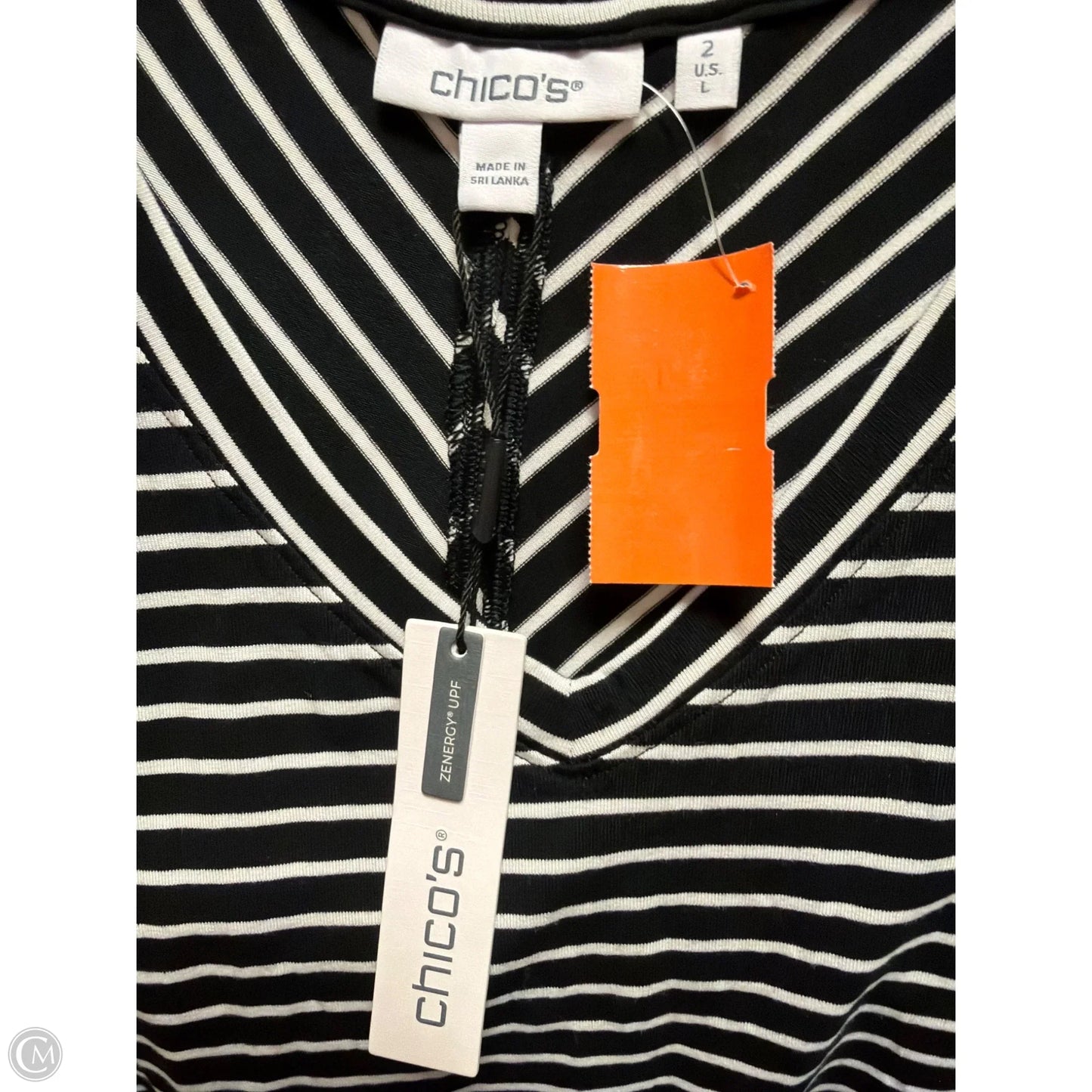 Top Short Sleeve By Chicos In Black & White, Size: L