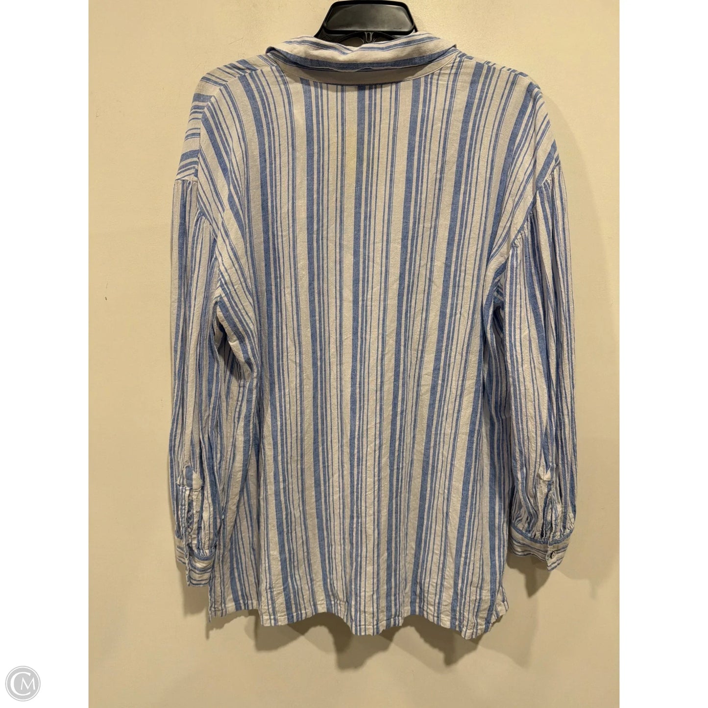 Top Long Sleeve By Cabi In Blue & White, Size: L