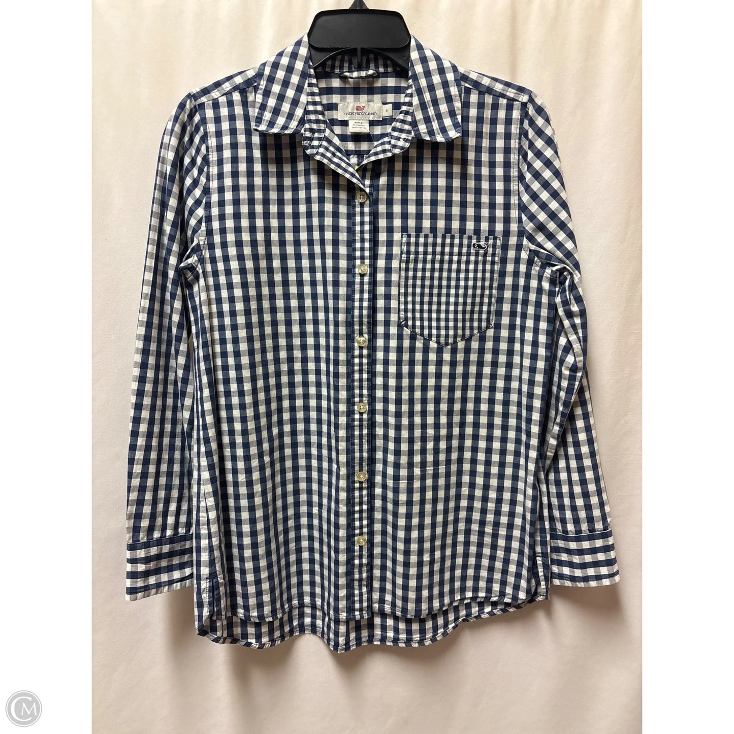 Top Long Sleeve By Vineyard Vines In Blue & White, Size: S