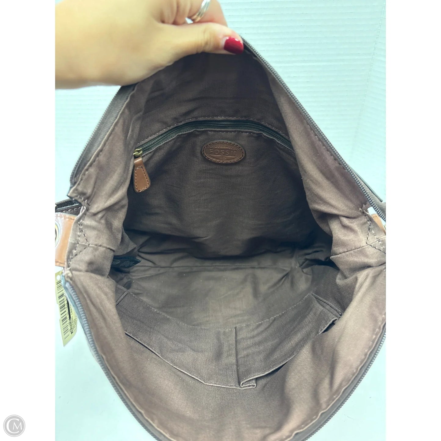 Handbag Leather By Fossil, Size: Large