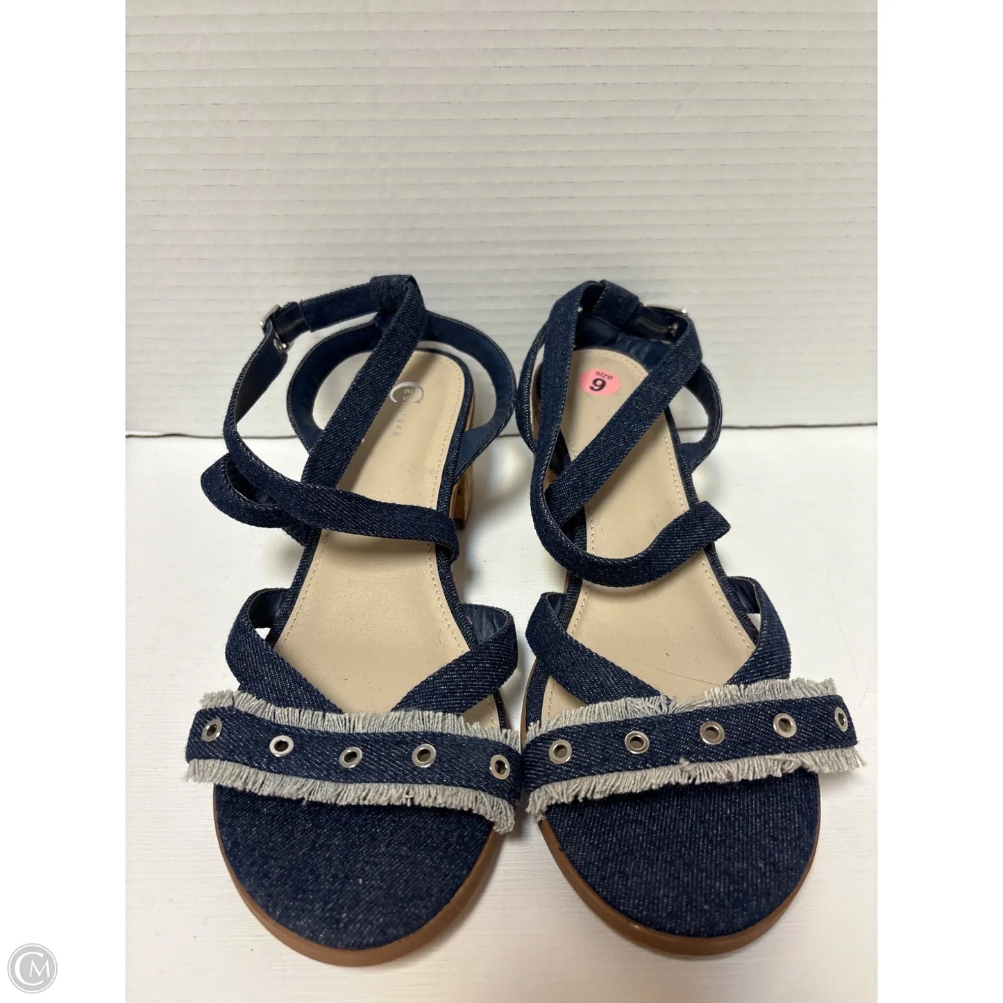 Sandals Heels Block By Cato In Blue Denim, Size: 9