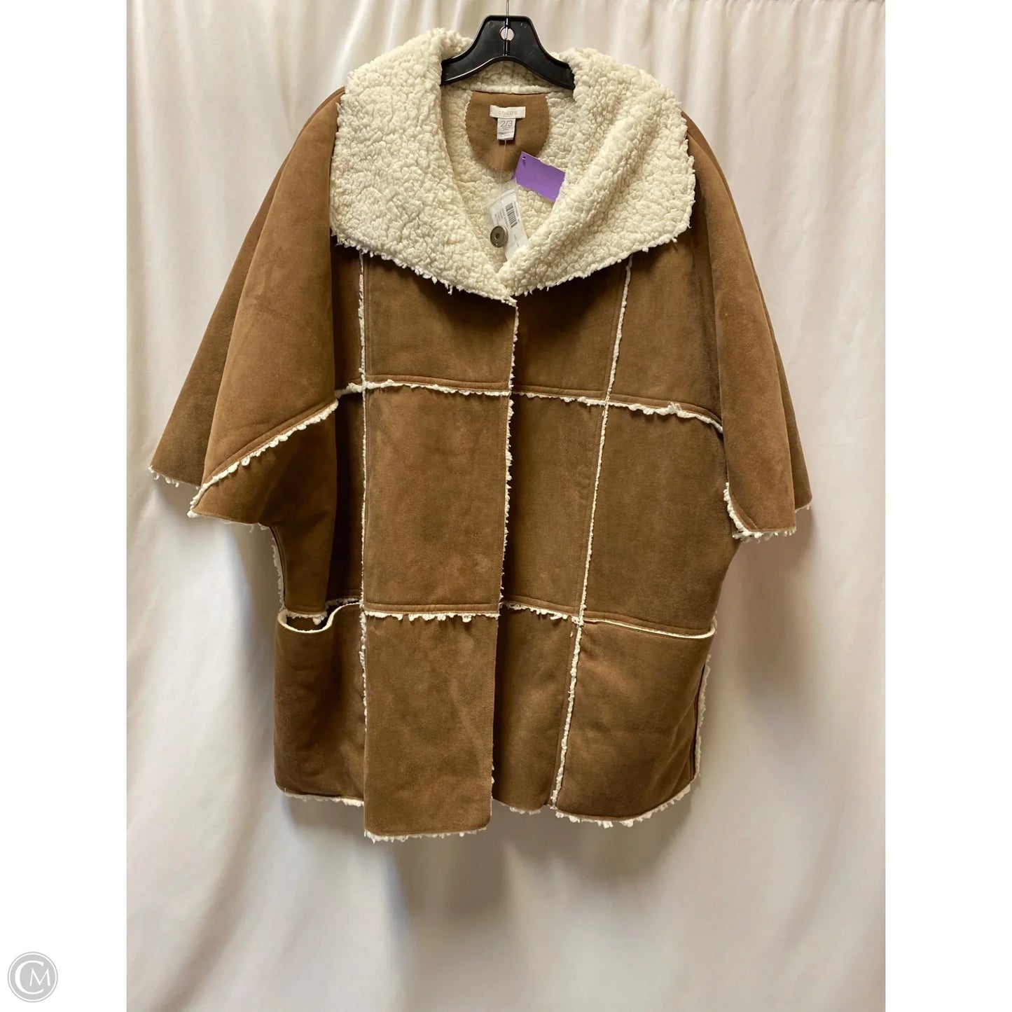 Coat Faux Fur & Sherpa By Chicos In Brown, Size: Xl