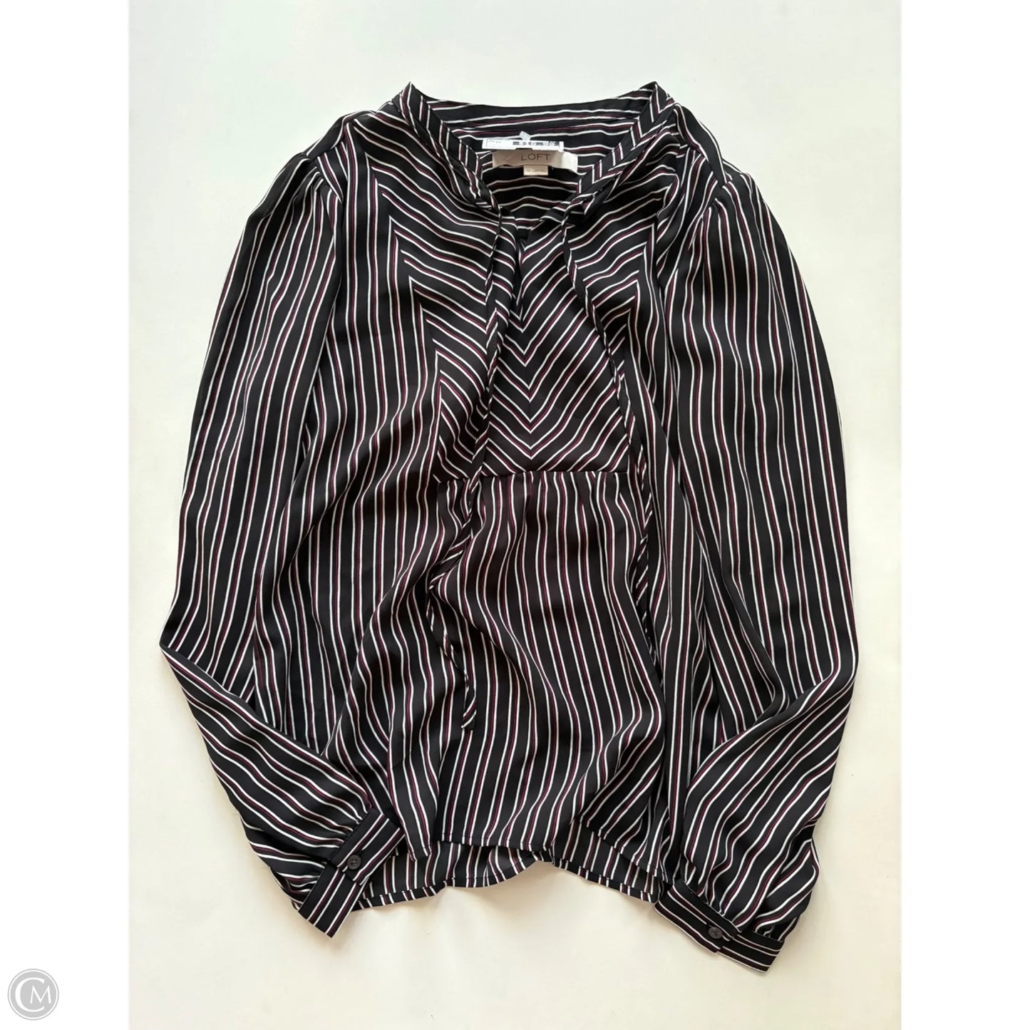Blouse Long Sleeve By Loft In Striped Pattern, Size: Xs