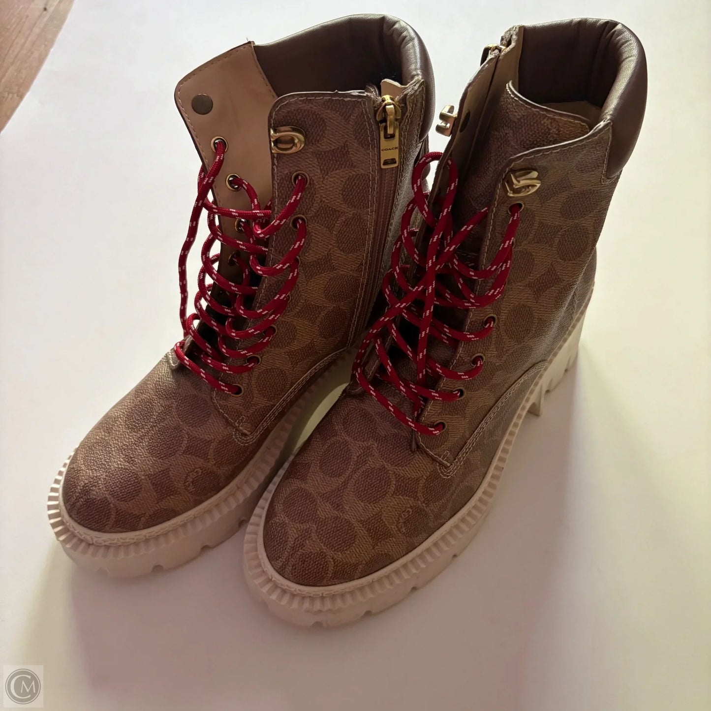 Boots Designer By Coach In Brown, Size: 9.5