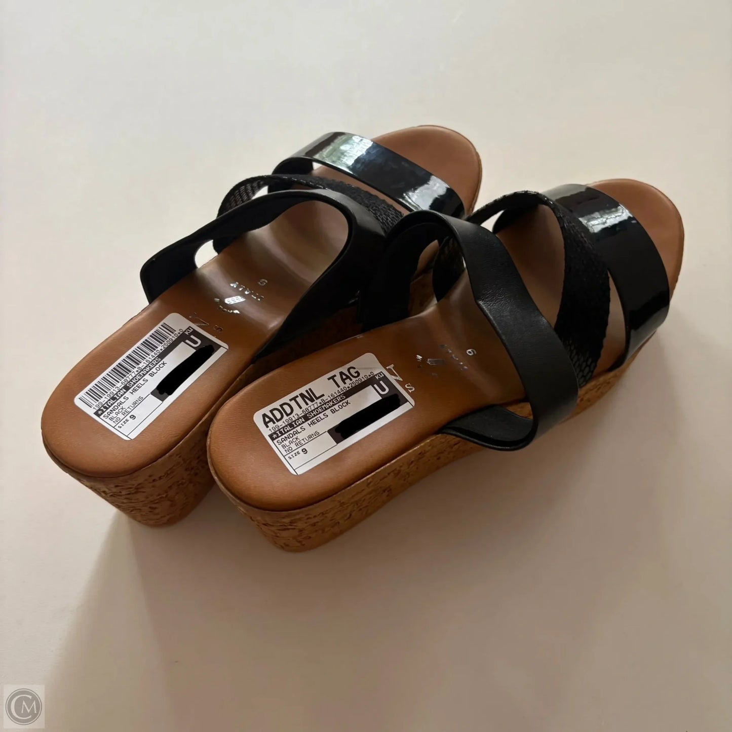 Sandals Heels Block By Italian Shoemakers In Black, Size: 9