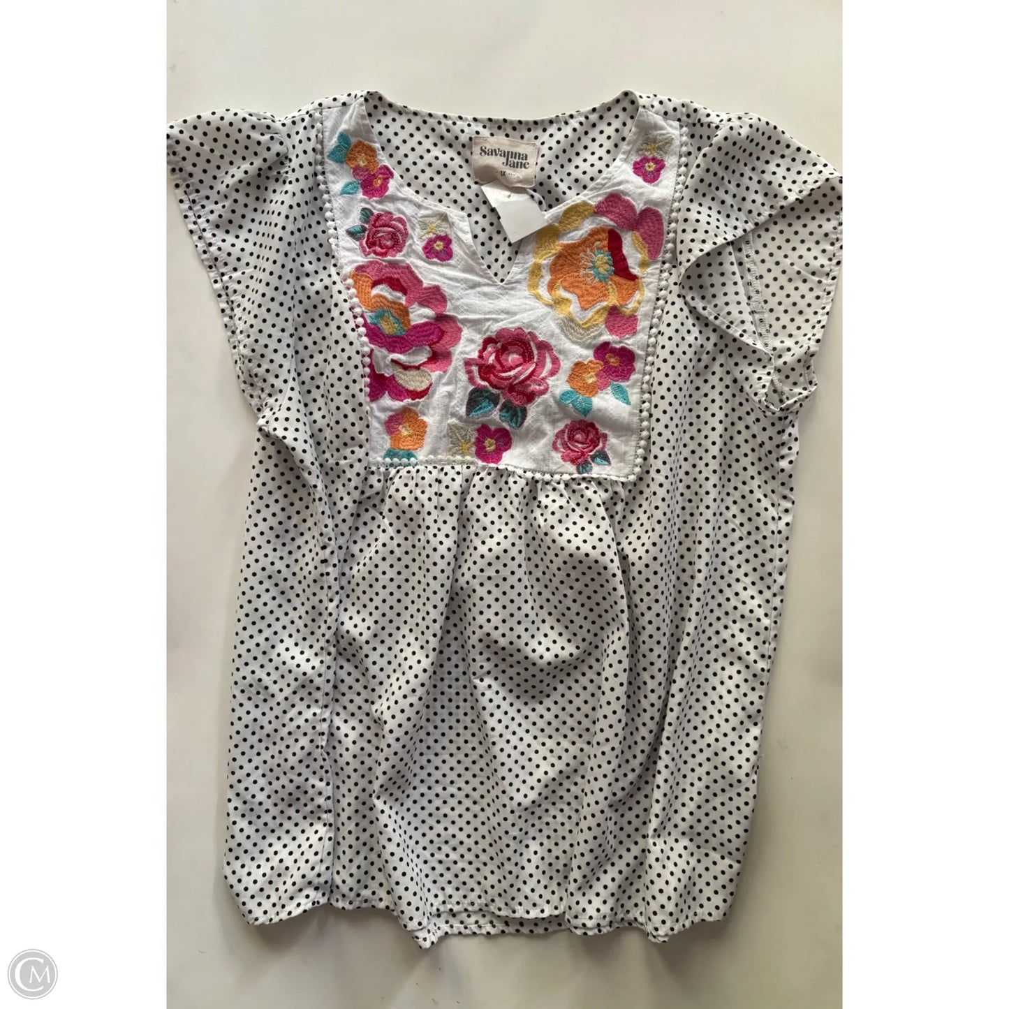 Top Short Sleeve By Savanna Jane In Polkadot Pattern, Size: 1x