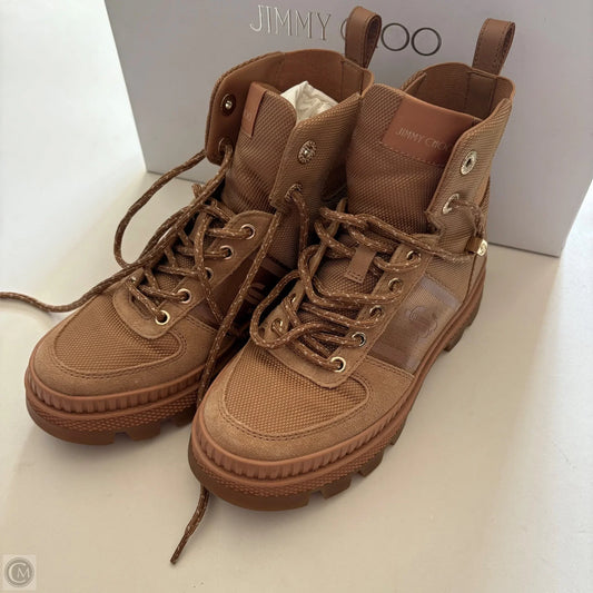 Boots Luxury Designer By Jimmy Choo In Brown, Size: 5.5