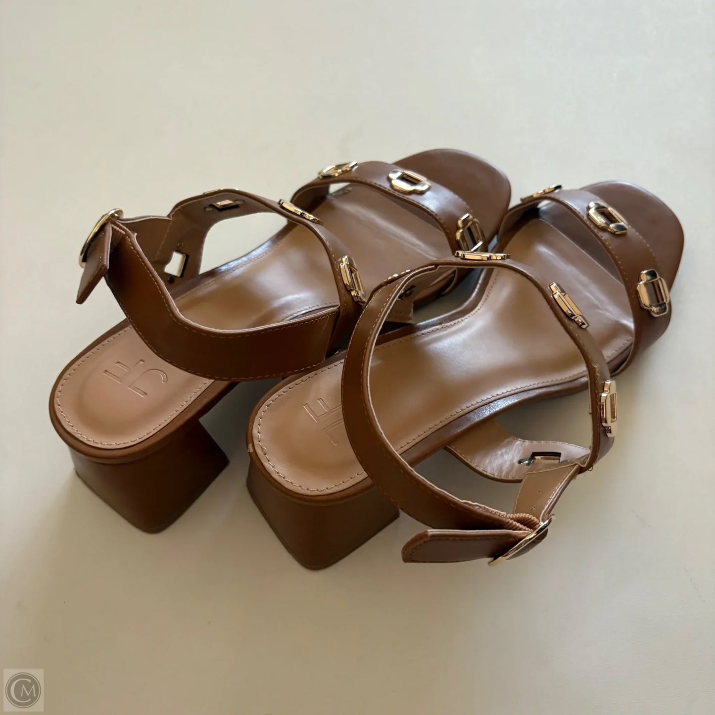 Sandals Heels Block By Just Fab In Brown, Size: 8.5