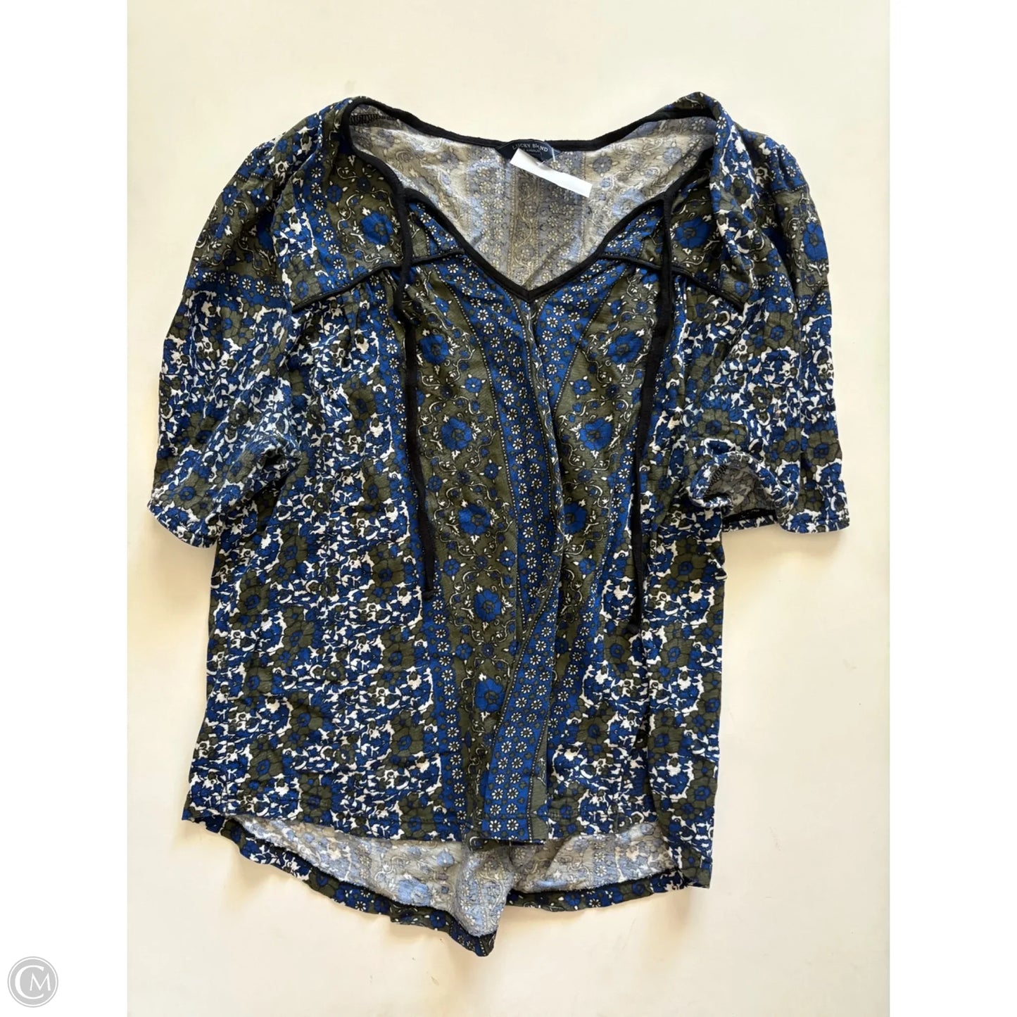 Top Short Sleeve By Lucky Brand In Blue & Grey, Size: L