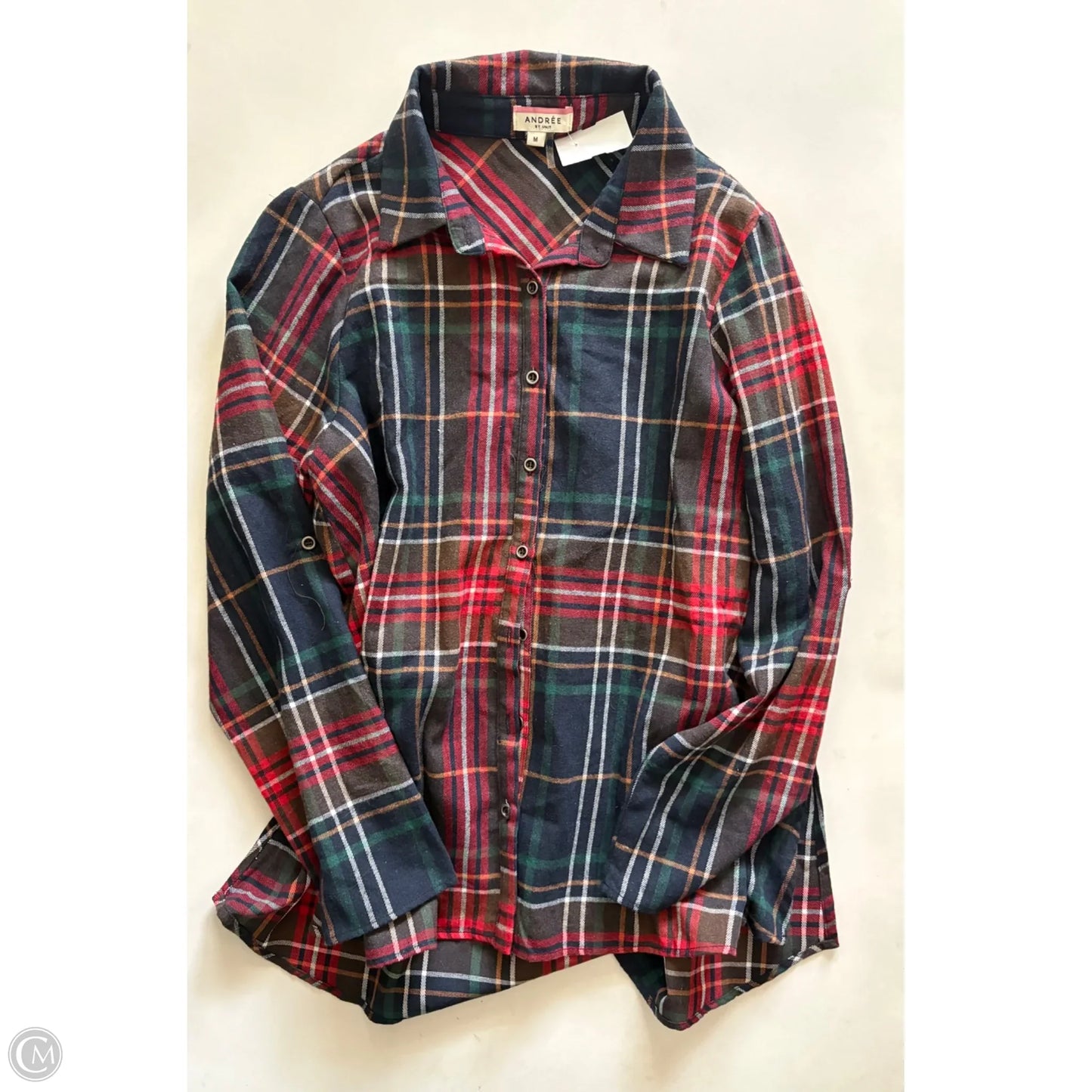Top Long Sleeve By Andree By Unit In Plaid Pattern, Size: M