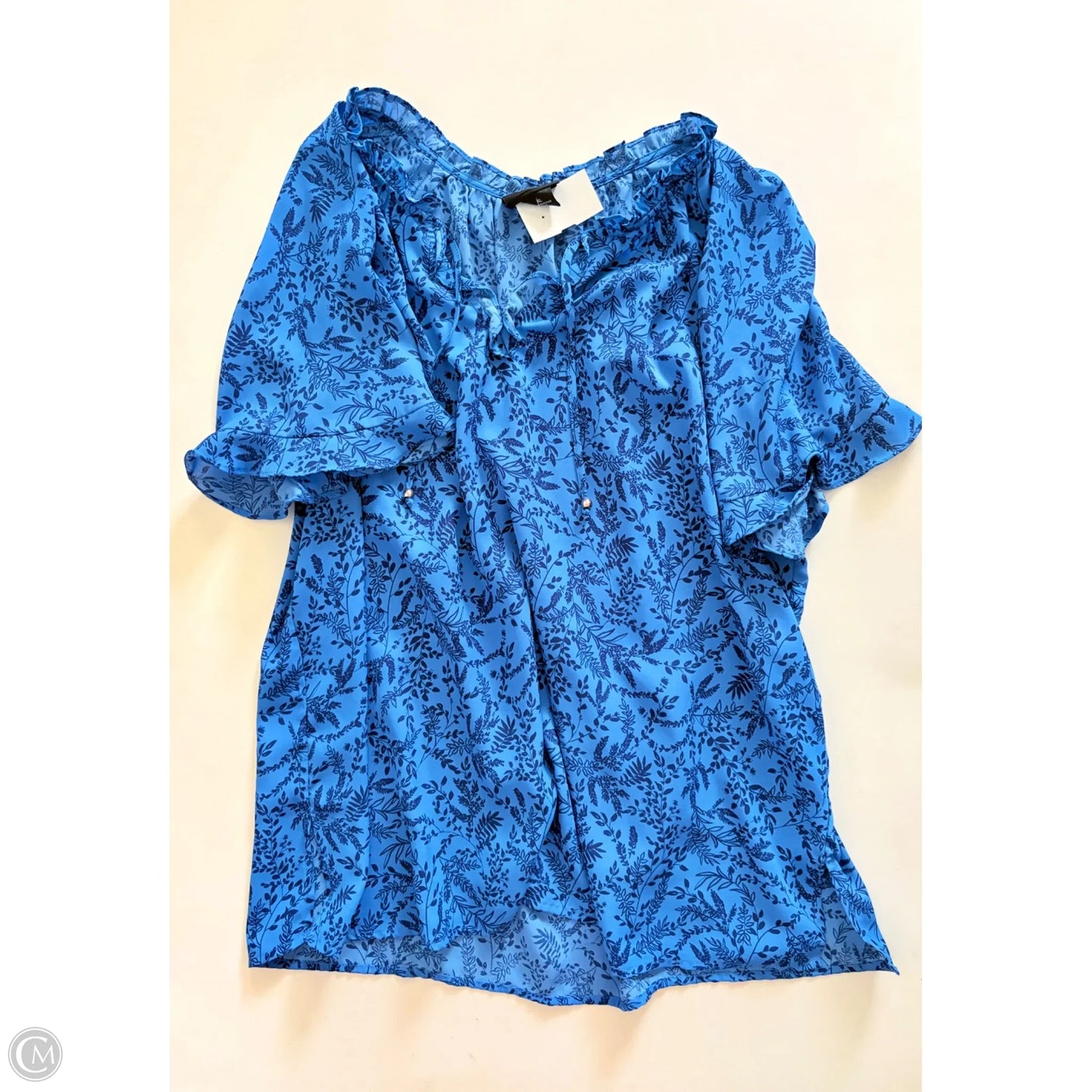 Blouse Short Sleeve By Liz Claiborne In Blue, Size: Xl
